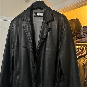 Bachrach Black Leather Pea Coat - Button-Front Men's Jacket